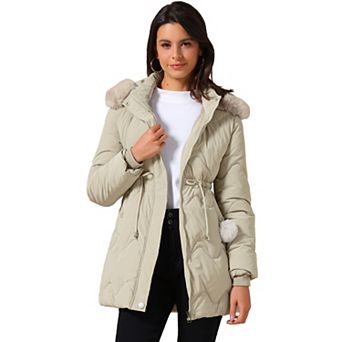 Women's Winter Thicken Puffer Coat Faux Fur Removable Hood Warm Parka Jacket