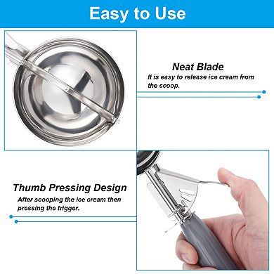4 Ounce Ice Cream Scoop with Trigger, Stainless Steel Portion Cookie Scoop with Thumb Trigger