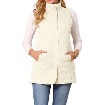 Women's Stand Collar Sleeveless Button Front Lightweight Quilted Longline Vest Jackets
