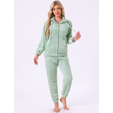 Women's Pajama Set Fleece Long Sleeve Fluffy Loose Plush Pants with Pockets Warm Winter Sleepwear