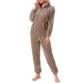 Women's Pajama Set Fleece Long Sleeve Fluffy Loose Plush Pants with Pockets Warm Winter Sleepwear