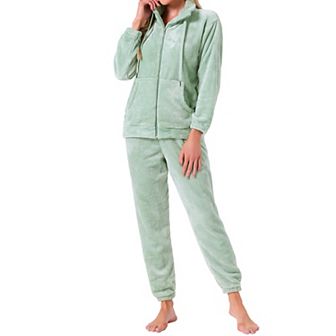 Women's Pajama Set Fleece Long Sleeve Fluffy Loose Plush Pants with Pockets Warm Winter Sleepwear