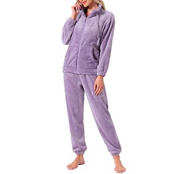 Women's Pajama Set Fleece Long Sleeve Fluffy Loose Plush Pants with Pockets Warm Winter Sleepwear
