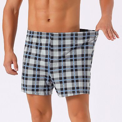 3 Pcs Men's Casual Elastic Waistband Plaid Pattern Boxer Shorts Set