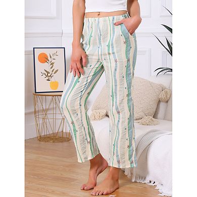 Women's 100% Cotton Pajama Bottoms Printed Loungewear Lightweight Sleep Pants with Pockets