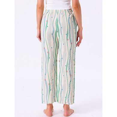 Women's 100% Cotton Pajama Bottoms Printed Loungewear Lightweight Sleep Pants with Pockets