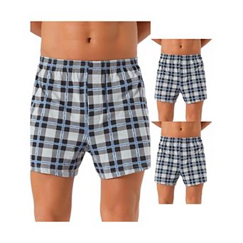 3 pc Men's Classic Elastic Waistband Plaid Pattern Boxer Shorts Set