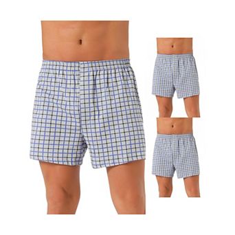 3 pc Men's Classic Elastic Waistband Plaid Pattern Boxer Shorts Set