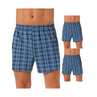 3 pc Men's Classic Elastic Waistband Plaid Pattern Boxer Shorts Set