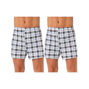 2 pc Men's Casual Elastic Waistband Plaid Pattern Boxer Shorts Set