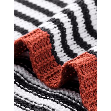 Women's Striped Sweater Casual Curved Hem Drop Shoulder Sweaters Pullover Top