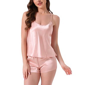 Women's Silky Satin Pajama Sets Sleeveless Slip Chemise Tank Top and Shorts 2 pc Lingerie Loungewear