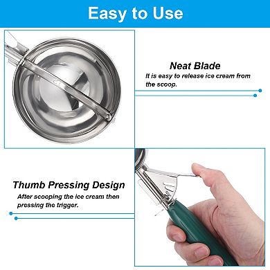 2.6 Ounce Ice Cream Scoop with Trigger, Stainless Steel Portion Cookie Scoop with Thumb Trigger