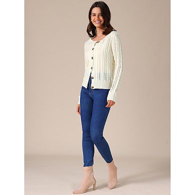 Women's Open Front Cardigan Sweaters Button Down Cable Knit Long Sleeve Fall Outerwear Coats