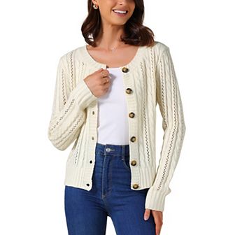 Women's Open Front Cardigan Sweaters Button Down Cable Knit Long Sleeve Fall Outerwear Coats