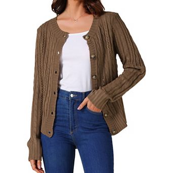 Women's Open Front Cardigan Sweaters Button Down Cable Knit Long Sleeve Fall Outerwear Coats