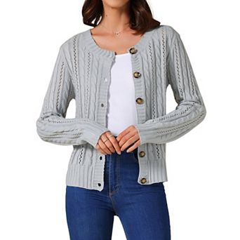 Women's Open Front Cardigan Sweaters Button Down Cable Knit Long Sleeve Fall Outerwear Coats