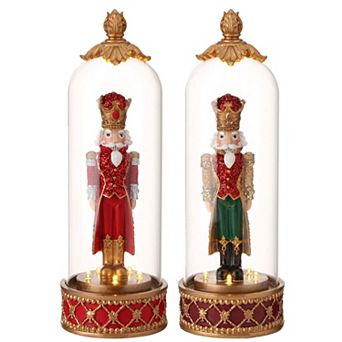 13.5" Resin Led Nutcracker Cloche With Timer Christmas Decorations
