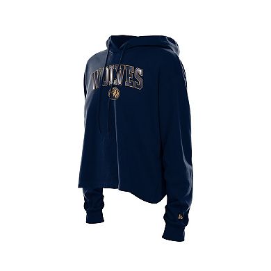 Women's New Era Navy Minnesota Timberwolves Glam Game Open Back Hoodie