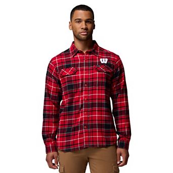 Men's Columbia Red Wisconsin Badgers Flare Gun Omni-Wick Flannel Long Sleeve Button-Up Shirt