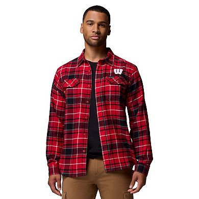 Men's Columbia Red Wisconsin Badgers Flare Gun Omni-Wick Flannel Long Sleeve Button-Up Shirt