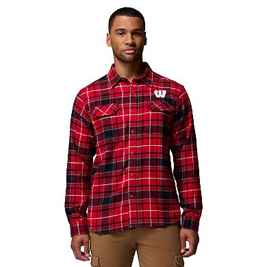 Men's Columbia Red Wisconsin Badgers Flare Gun Omni-Wick Flannel Long Sleeve Button-Up Shirt