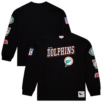 Men's Mitchell & Ness Black Miami Dolphins Training Camp Vintage Logos Long Sleeve T-Shirt
