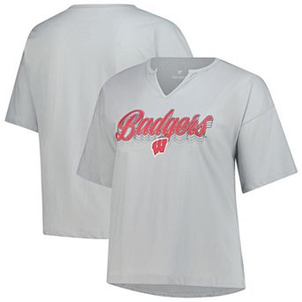 Women's Fanatics Gray Wisconsin Badgers Plus Size Winning Gear Notch Neck T-Shirt