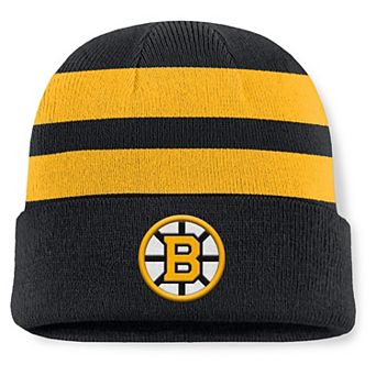 Men's Fanatics Black/Gold Boston Bruins Fundamental Swipe Stripe Cuffed Knit Hat