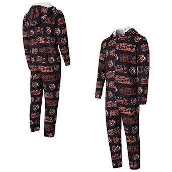 Men's Concepts Sport Black Cincinnati Bengals Shuffle All-Over-Print Microfleece Full-Zip Union Suit