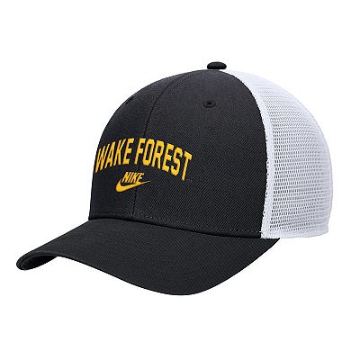 Men's Nike Black Wake Forest Demon Deacons Vintage Arch Rise Performance Trucker Adjustable Hat