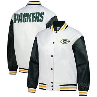 Women's Mitchell & Ness White Green Bay Packers Plus Size Full-Snap Satin Jacket