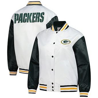 Women's Mitchell & Ness White Green Bay Packers Plus Size Full-Snap Satin Jacket