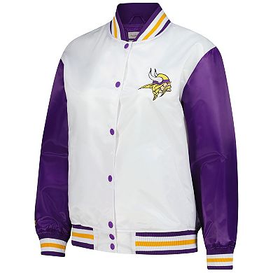 Women's Mitchell & Ness White Minnesota Vikings Plus Size Full-Snap Satin Jacket