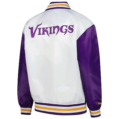 Women's Mitchell & Ness White Minnesota Vikings Plus Size Full-Snap Satin Jacket