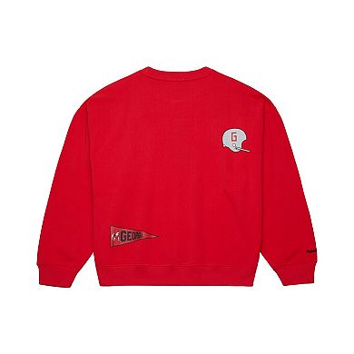 Women's Mitchell & Ness Red Georgia Bulldogs Multi-Hit Crewneck Pullover Sweatshirt