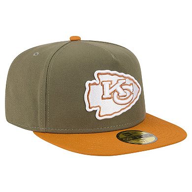 Men's New Era Olive/Brown Kansas City Chiefs Color Pack A-Frame 59FIFTY Fitted Hat