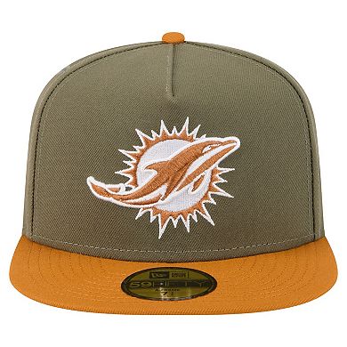 Men's New Era Olive/Brown Miami Dolphins Color Pack A-Frame 59FIFTY Fitted Hat