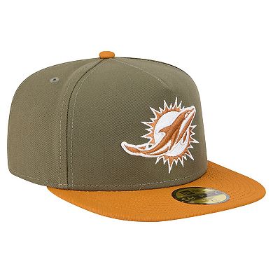 Men's New Era Olive/Brown Miami Dolphins Color Pack A-Frame 59FIFTY Fitted Hat