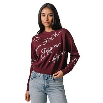 Women's Maroon Texas A&M Aggies Love Note Embroidered Pullover Sweater
