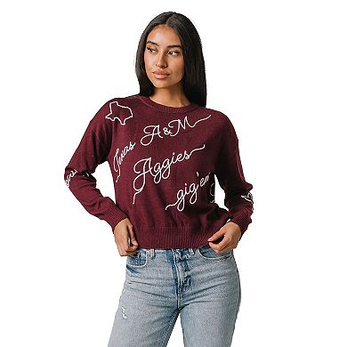 Women's Maroon Texas A&M Aggies Love Note Embroidered Pullover Sweater