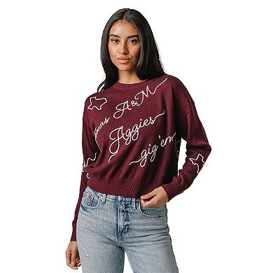 Women's Maroon Texas A&M Aggies Love Note Embroidered Pullover Sweater