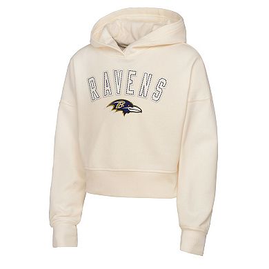 Girls Youth Outerstuff Cream Baltimore Ravens Oversized Cropped Blitz Hoodie