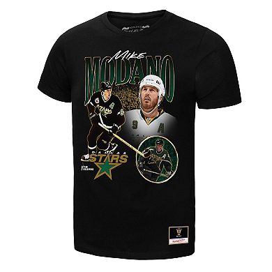 Men's Mitchell & Ness Mike Modano Black Dallas Stars Player Collage Name & Number T-Shirt