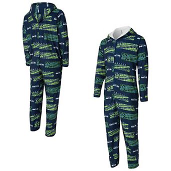 Men's Concepts Sport College Navy Seattle Seahawks Shuffle All-Over-Print Microfleece Full-Zip Union Suit