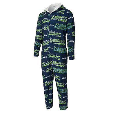 Men's Concepts Sport College Navy Seattle Seahawks Shuffle All-Over-Print Microfleece Full-Zip Union Suit
