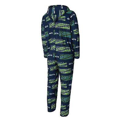 Men's Concepts Sport College Navy Seattle Seahawks Shuffle All-Over-Print Microfleece Full-Zip Union Suit