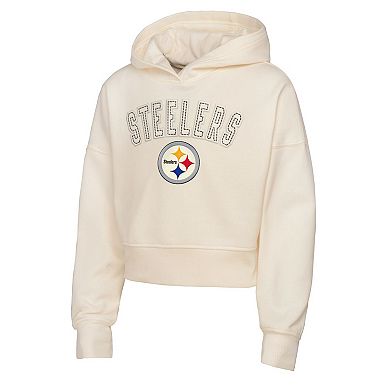 Girls Youth Outerstuff Cream Pittsburgh Steelers Oversized Cropped Blitz Hoodie