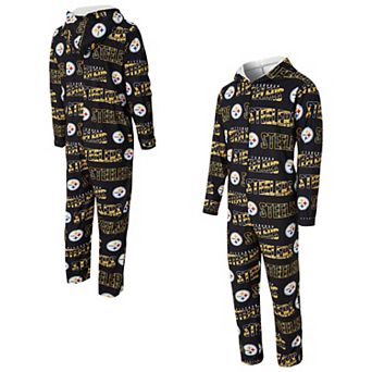 Men's Concepts Sport Black Pittsburgh Steelers Shuffle All-Over-Print Microfleece Full-Zip Union Suit