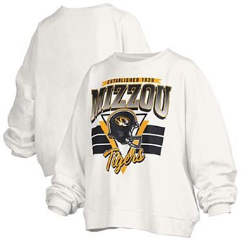 Women's Pressbox White Missouri Tigers Oversized Janice Retro Waist-Length Pullover Sweatshirt